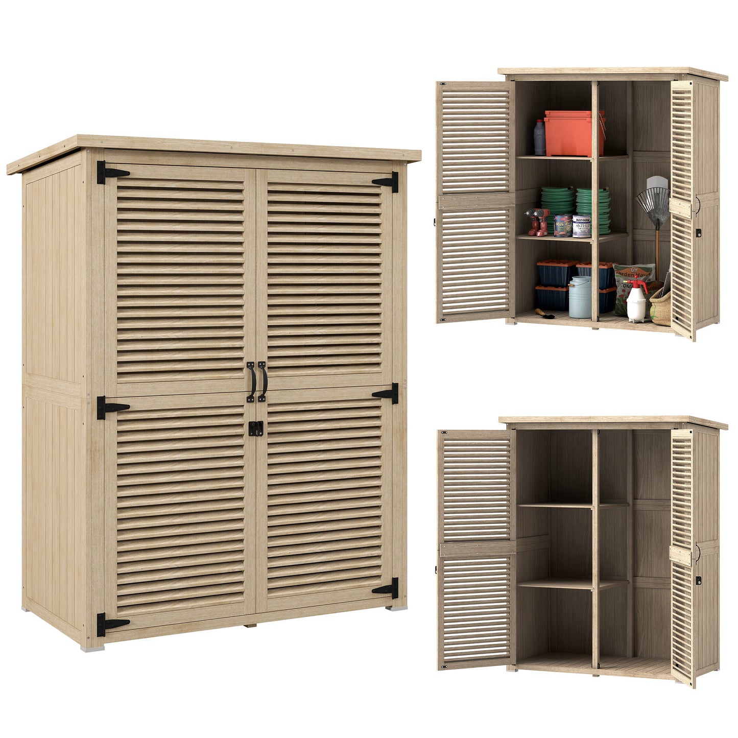 Wooden Garden Shed, Outdoor Storage Shed with Waterproof Asphalt Roof, Shelves, Natural