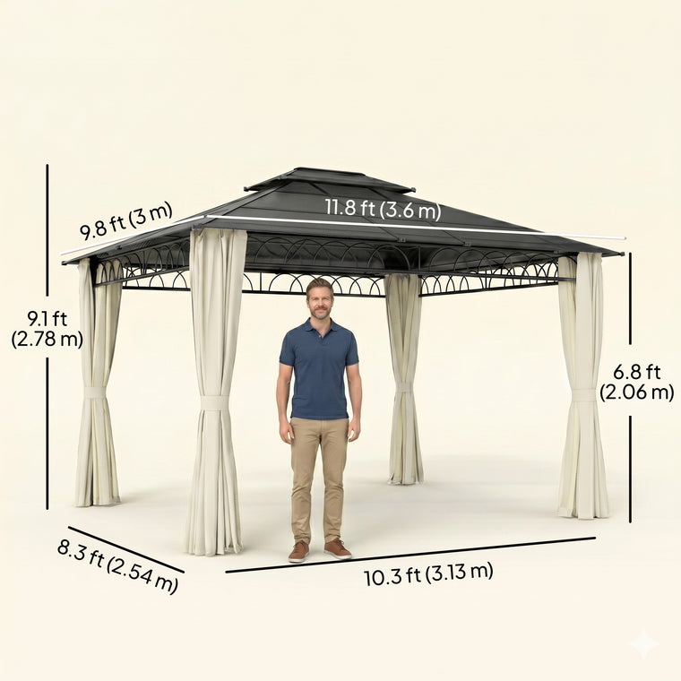 10' x 12' Hardtop Gazebo with Polycarbonate Roof & Curtains