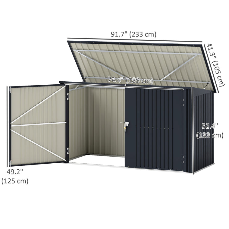 7.6' x 3.4' Garbage Bin Shed with Double Doors and Openable Lid