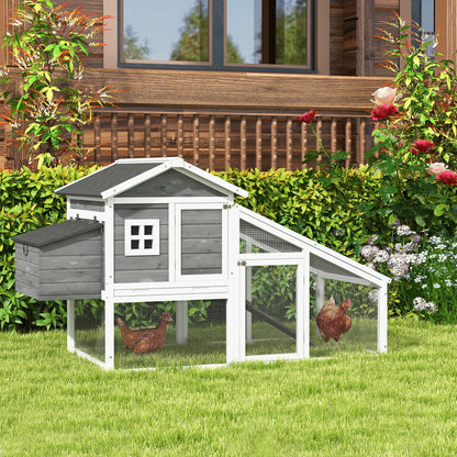 69" Grey Wooden Chicken Coop with Run & Nesting Box