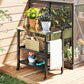 Outdoor Kitchen Bar Cart BBQ Table with Wheels, Stainless Steel Pizza Oven Stand, Movable Prep Table with Hooks