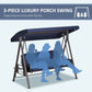 Outdoor Patio 3-Person Steel Canopy Cushioned Seat Bench Swing with Included Side Trays & Padded Comfort, Wine Red