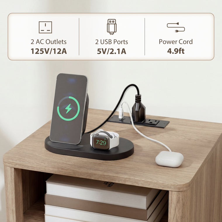 Nightstand Set of 2 with Charging Station