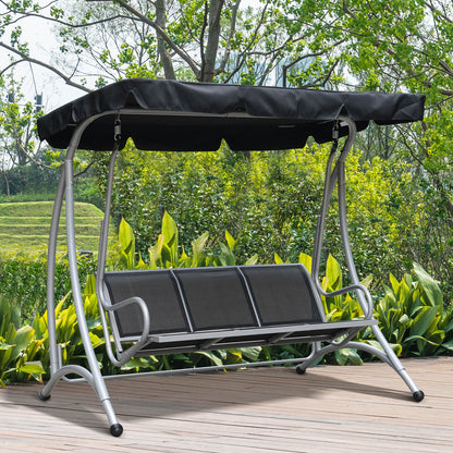 Black 3-Seater Outdoor Swing Bench with Adjustable Canopy