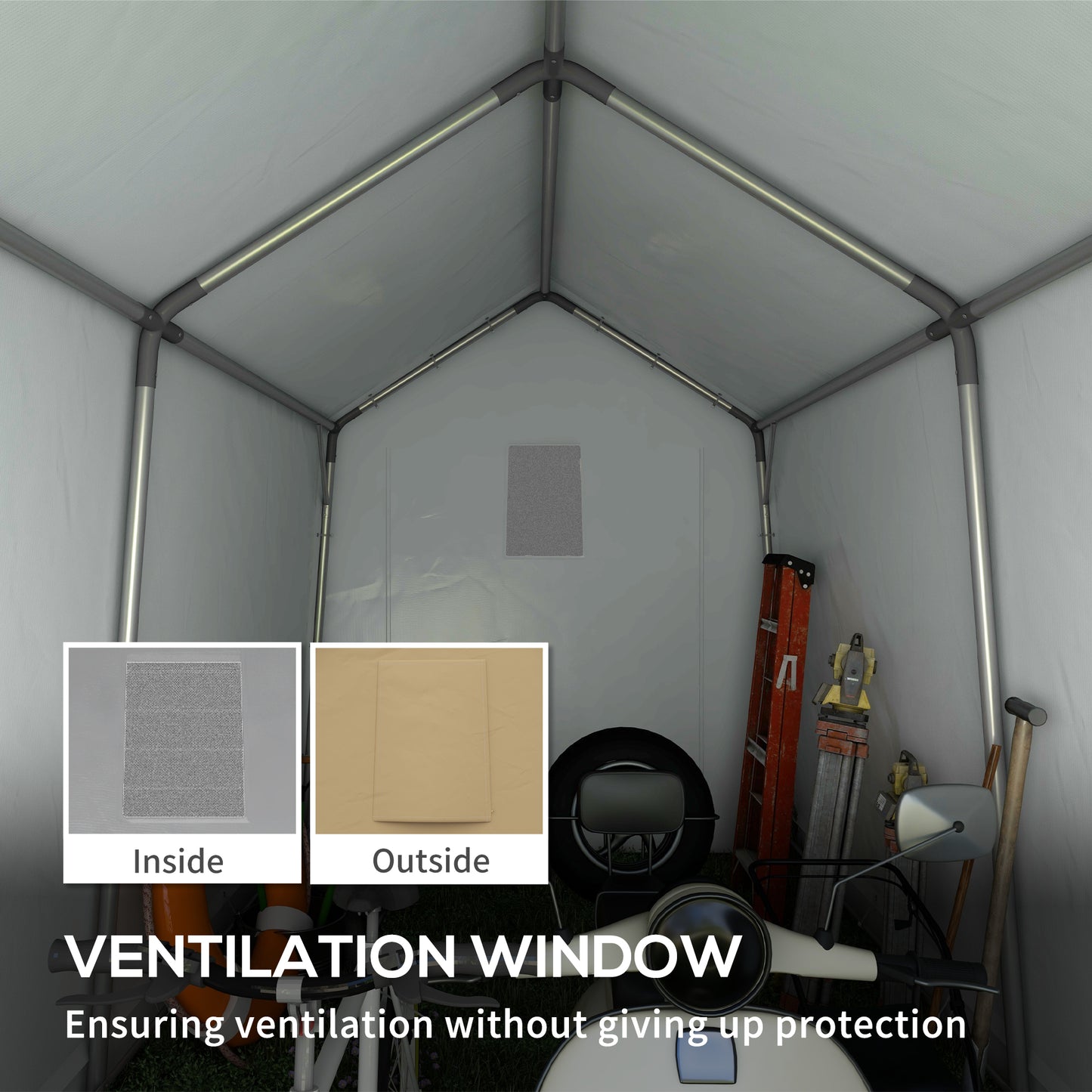 Outdoor Storage Shed Portable Garage with Roll-up Door for Motorcycle, Bike, Garden Tools, Beige
