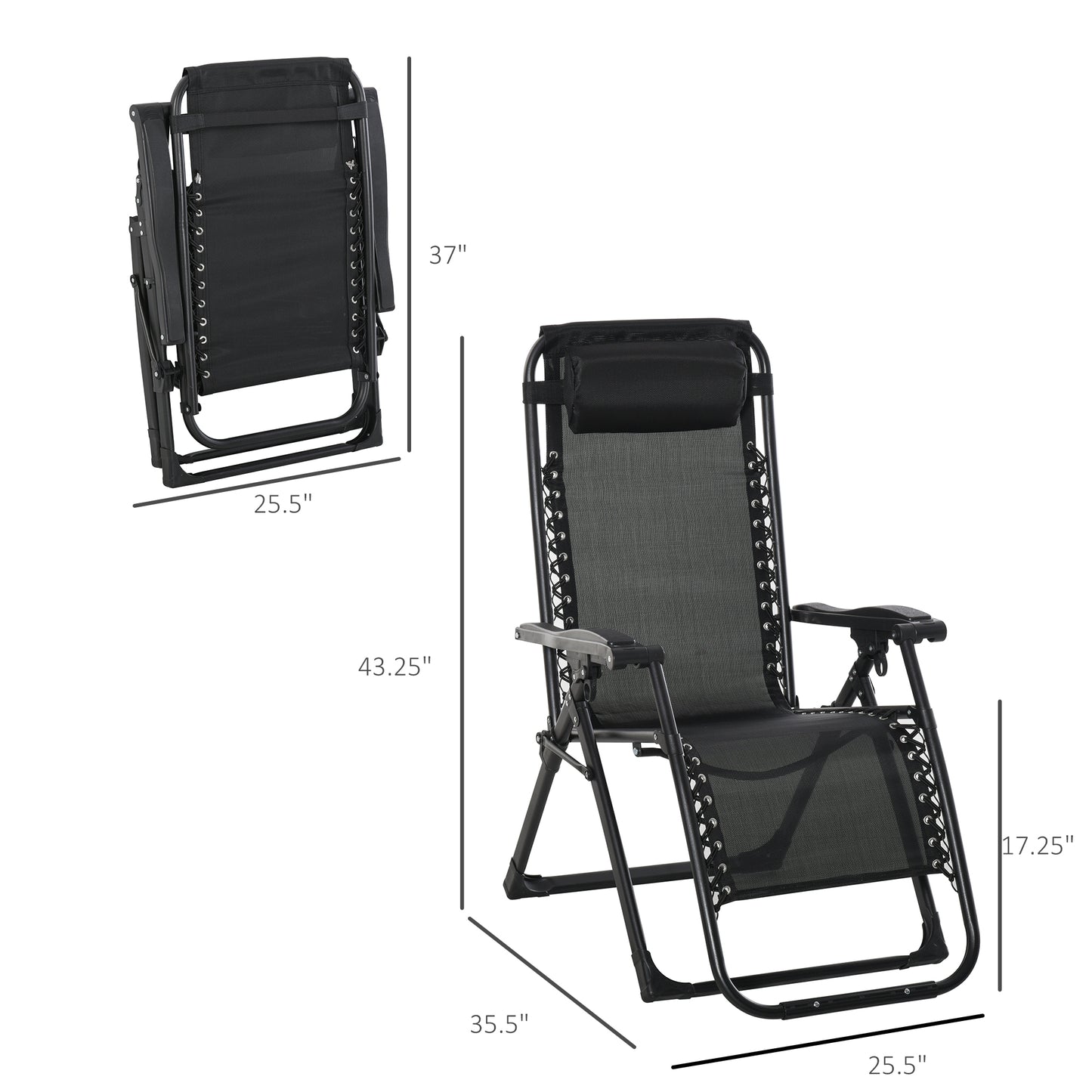 Reclining Zero Gravity Chair with Adjustable Backrest, Folding Garden Sun Lounger, Outdoor Recliner with Removable Cushion and Headrest, Dark Grey