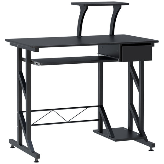 Computer Desk with Keyboard Tray and Drawer - Black