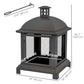 Wood-Burning Fire Pit, Chimney Style Firepit with Poker, 26" x 26", Black