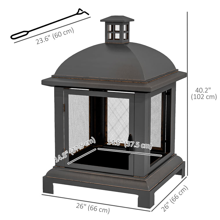 Black 26" Chimney-Style Wood-Burning Fire Pit with Poker