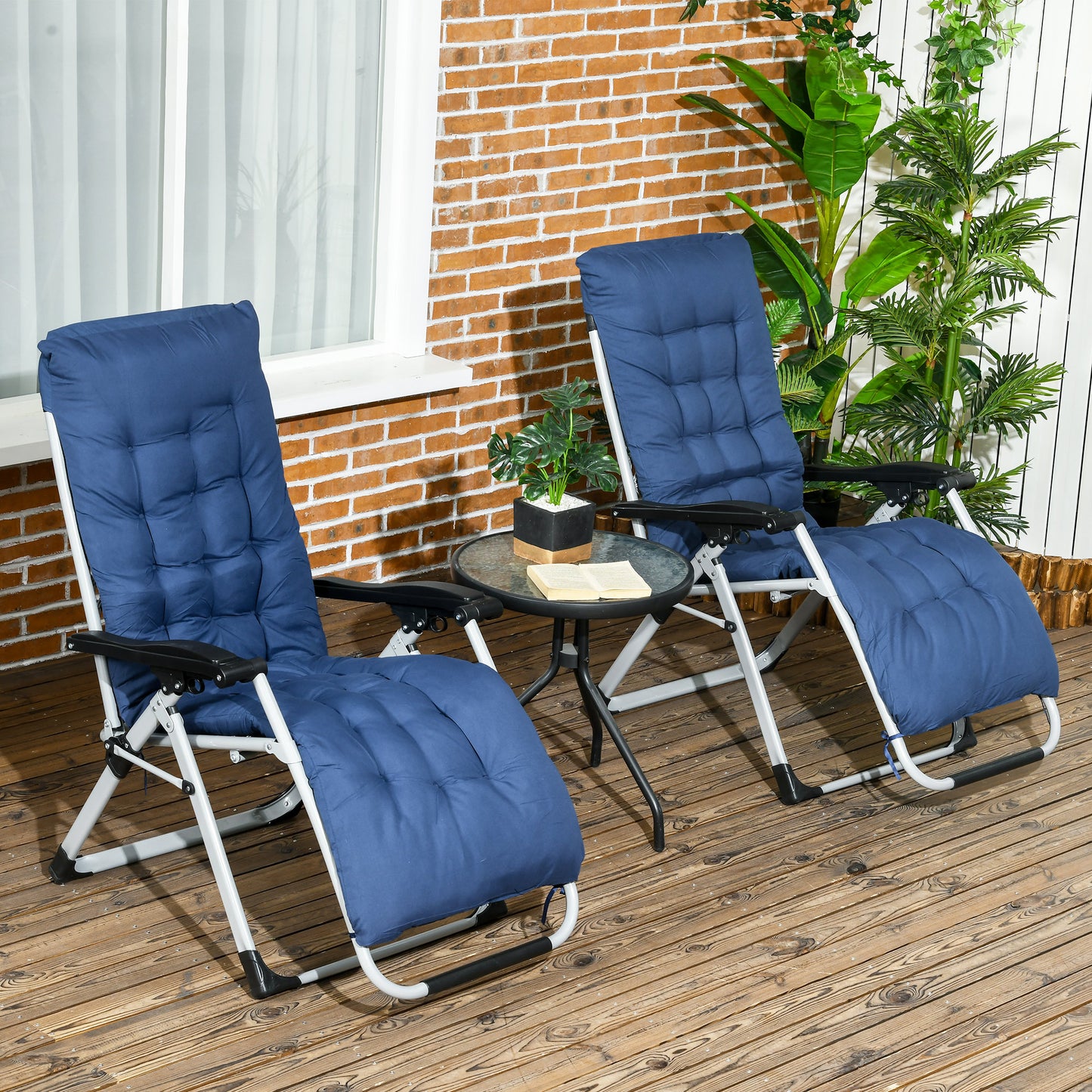 Folding Garden Chairs Set of 2, Reclining Zero Gravity Chair, Sun Lounger with Cushion and Headrest, Khaki