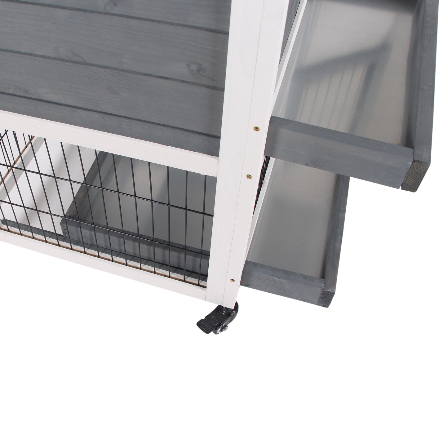 Wooden Rabbit Hutch, Indoor Bunny Cage with Wheels, Pull Out Trays, Run, Grey