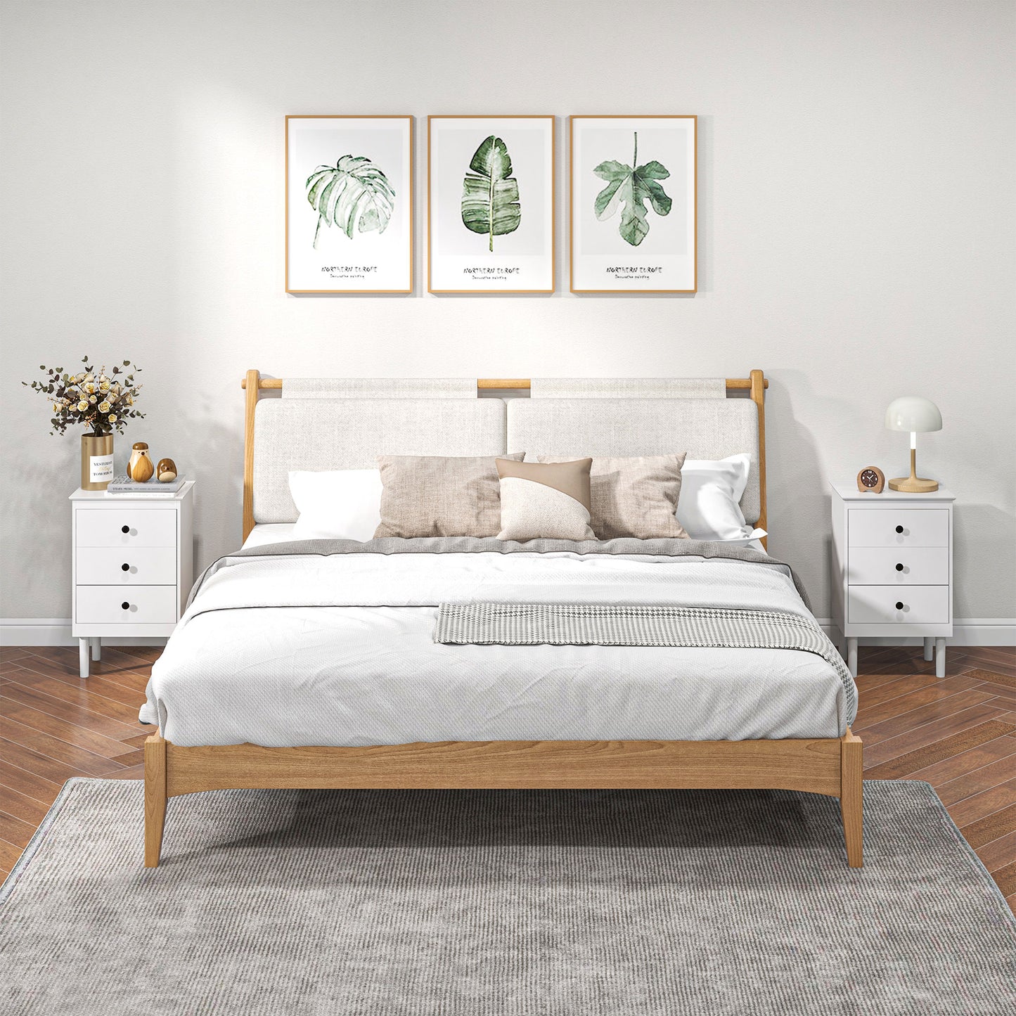 Set of Two Three-Drawer Modern Bedside Tables for Bedroom, White