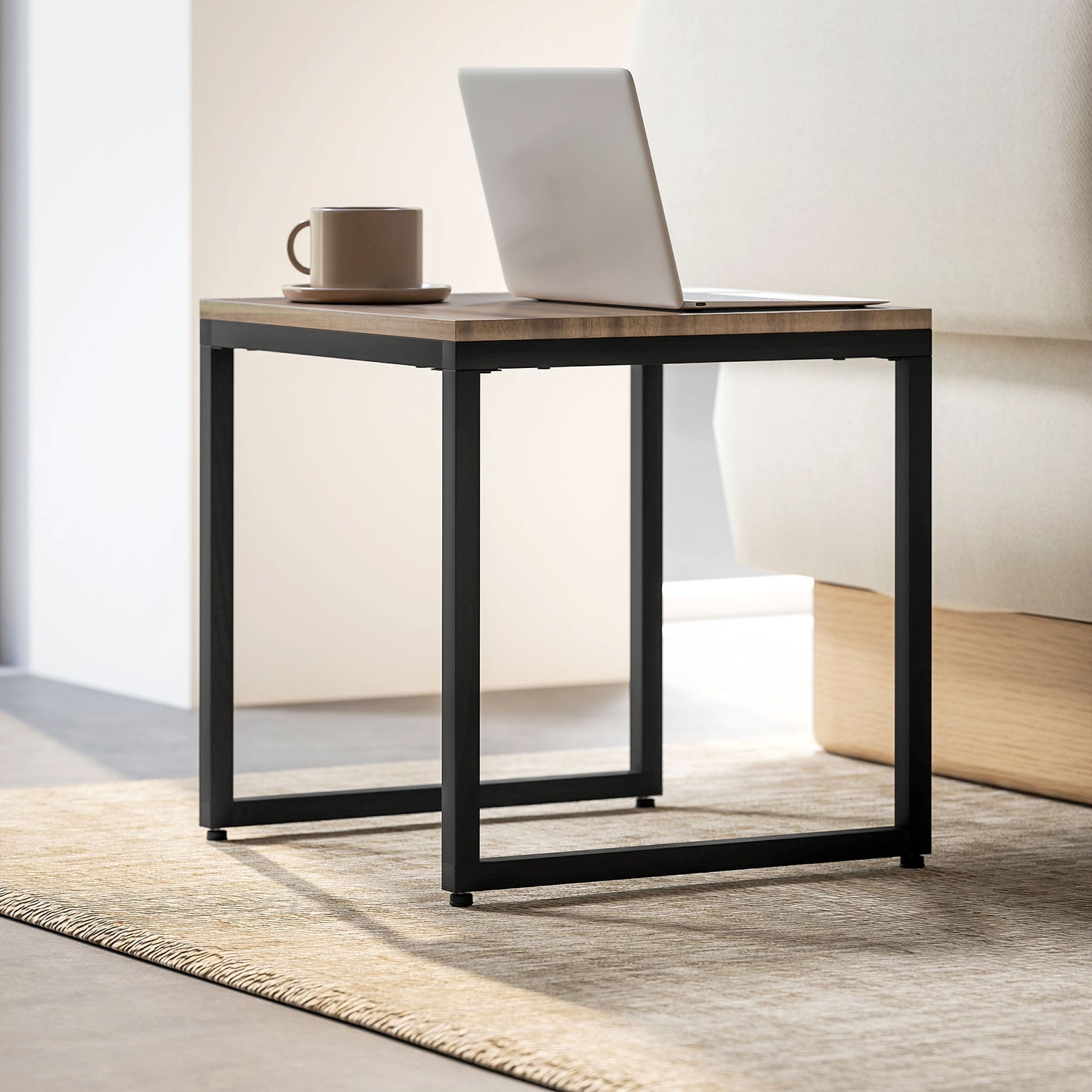 Nesting Coffee Table Set of 3, Modern End Tables with Black Metal Frame for Living Room Home Furniture, Brown