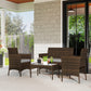4 Pieces Wicker Outdoor Balcony Furniture Set Rattan Patio Furniture Set with Loveseat Chairs Glass Coffee Table Beige