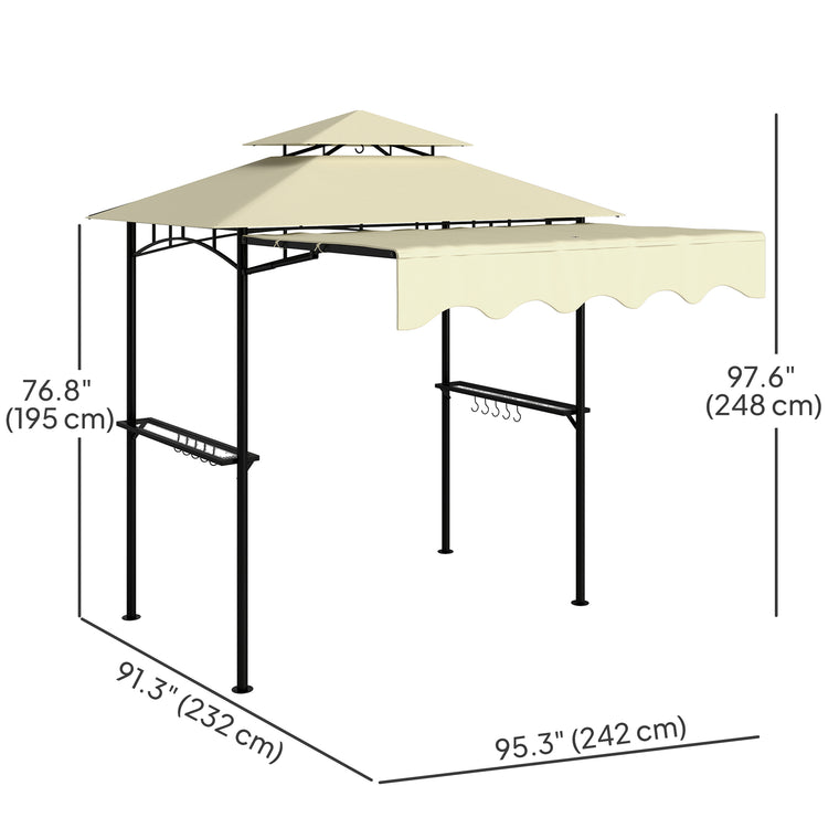 8' x 7.6' Beige Grill Gazebo with Side Awning & Shelves