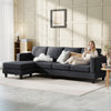 L Shaped Couch, L Shape Sofa with Chaise Lounge and Spring Cushion for Living Room, Bedroom, Charcoal Grey