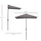 8ft Half Round Umbrella Outdoor Balcony Parasol Patio Garden Outdoor Window Sun Shade w/ 5 Ribs
