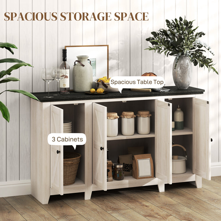 Rustic Buffet Sideboard with Adjustable Shelves - White Wood Grain
