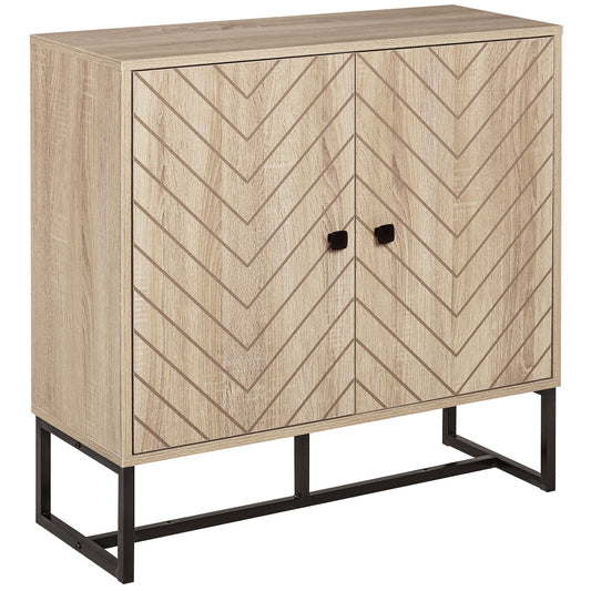 Sideboard Buffet with Chevron Doors and Steel Base - Oak