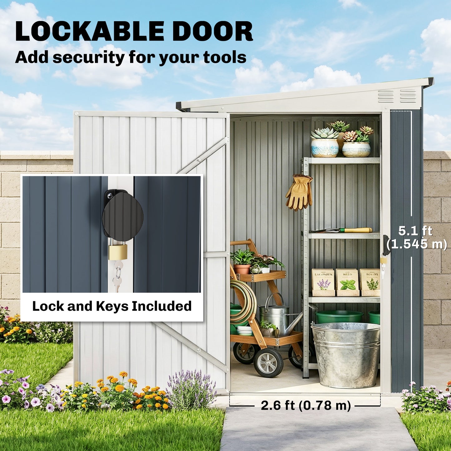 Outdoor Storage Shed, Metal Garden Shed with Window, 2 Vents and Lockable Door for Backyard, Garden, Patio