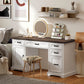 58" Home Office Desk with Soft-Close Drawers, Farmhouse Executive Desk with File Drawer for Letter Size, White