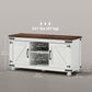 Farmhouse TV Stand for up to 50" TV, TV Cabinet with Barn Doors, Cable Management for Living Room, Distressed White