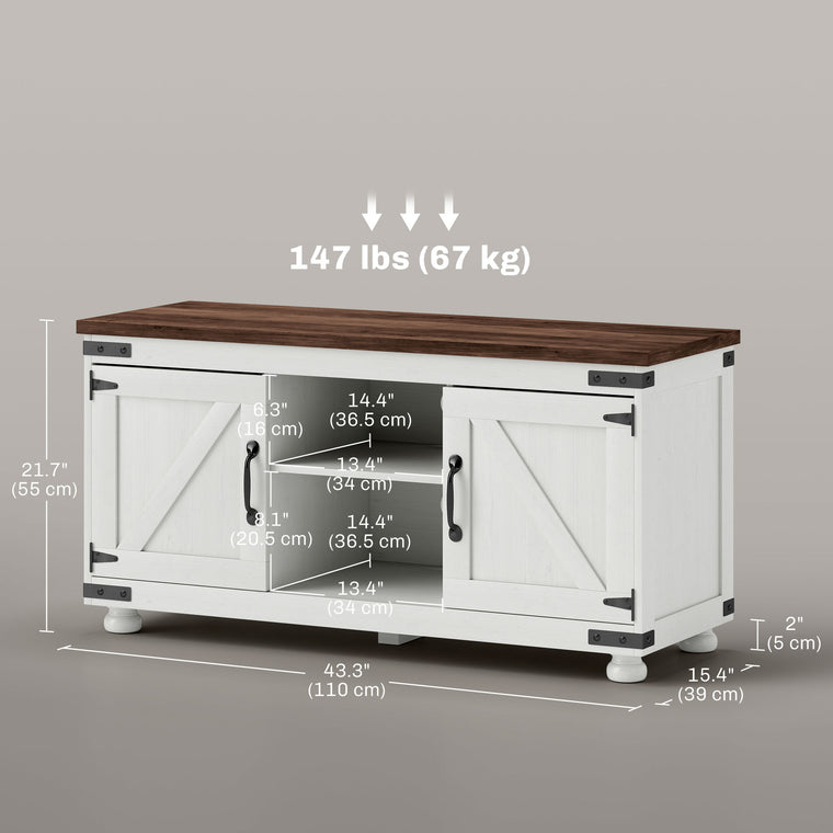 Farmhouse TV Stand with Barn Doors for 50" TV - Distressed White