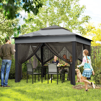 10.7' x 10.7' Dark Grey Pop-Up Gazebo with Mesh Curtains