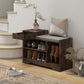 Upholstered Shoe Storage Bench, Hallway Shoe Storage with Seat, Drawer, 3 Open Shelves for Entryway, Rustic Brown