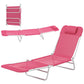 Folding Lounge Chair, Portable Tanning Chair with Adjustable Backrest, Pillow for Beach Poolside Patio, Pink