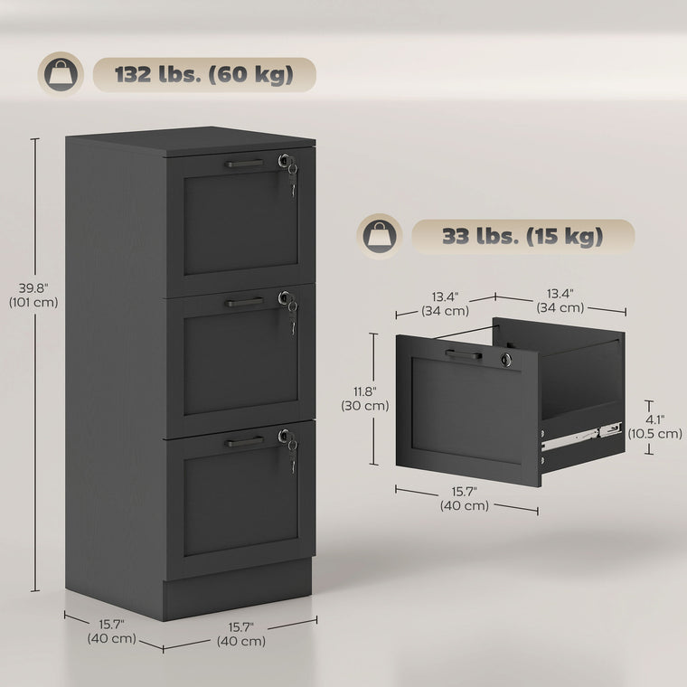 3-Drawer Vertical Filing Cabinet with Lock