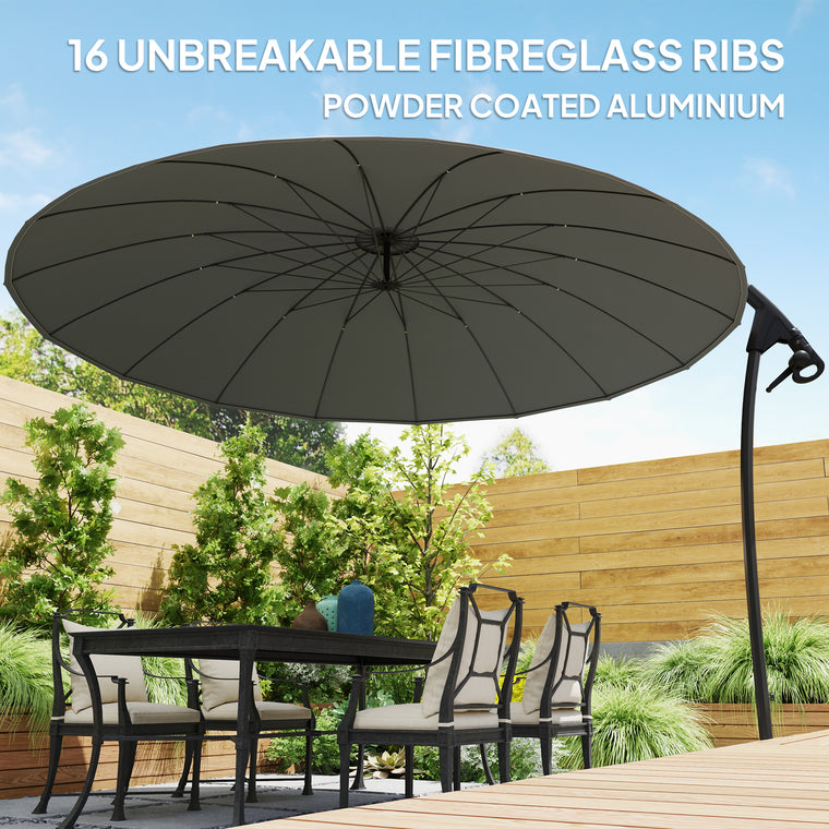 9FT Grey Cantilever Umbrella with 16 Fibreglass Ribs