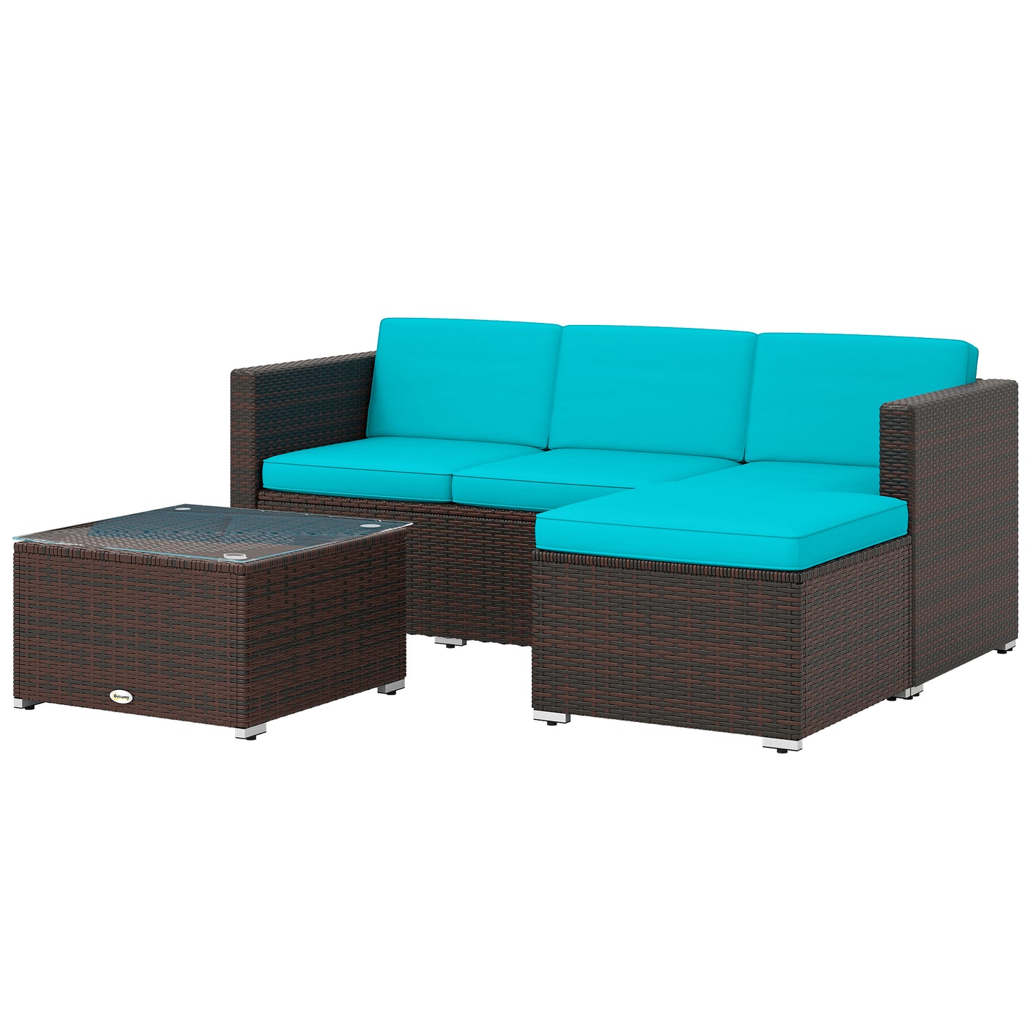 3 Pieces Patio Furniture Set with Cushions, Outdoor PE Rattan Wicker Conversation Corner Sofa Set, Light Green