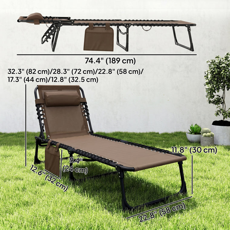 Brown Folding Chaise Lounge with Adjustable Backrest