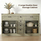 Sideboard Buffet Cabinet, 55" Farmhouse Kitchen Cabinet with 4 Barn Doors, 6 Drawers and 2 Adjustable Shelves, Grey