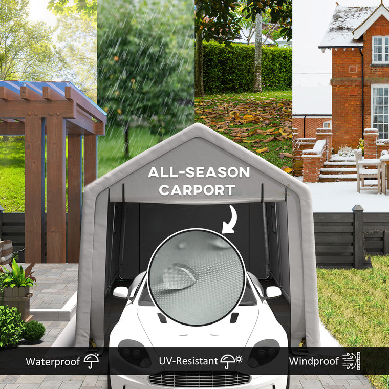 10' x 17' Grey Heavy-Duty Carport with Roll-Up Zipper Door