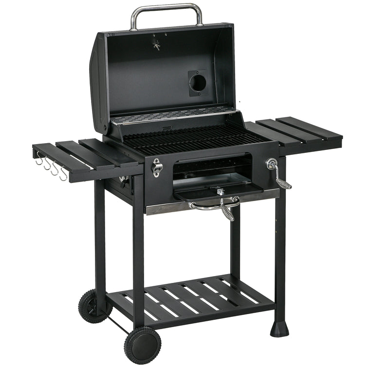 Galvanized Steel Charcoal BBQ Smoker Trolley with Storage