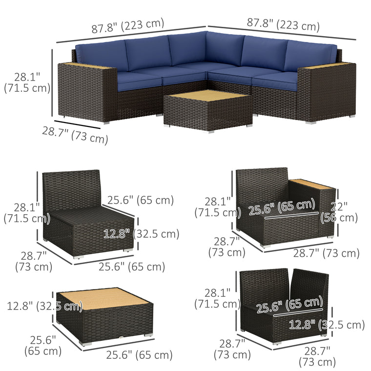 6-Piece Rattan Set with Corner Sofa & Coffee Table