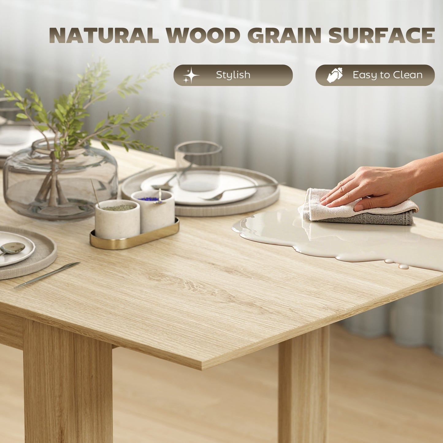 Modern Extendable Dining Table, 55.1 x 31.5 in, for 6-8 People, Expandable Dining Table for Kitchen, Natural Wood