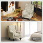 Fabric Accent Chair, Button Tufted Armchair, Upholstered Modern Living Room Chair, Wingback Chair with Wood Legs, Rolled Arms, Thick Padding for Bedroom, White