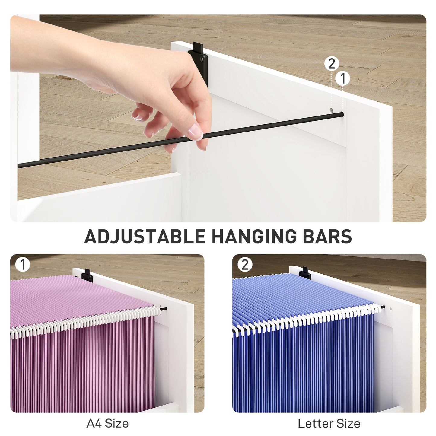 3 Drawer Filing Cabinet with Lock, Office Storage Cabinet with Adjustable Hanging Bars for A4 Letter Size Files, White
