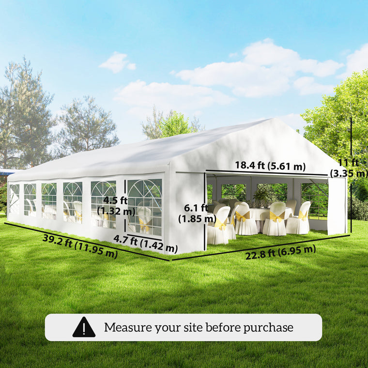 23' x 39' White Heavy-Duty Party Tent with Doors & Windows