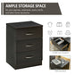 Bedside Table, Modern Night Stand with 3 Drawers and Metal Rail for Bedroom, Dark Brown