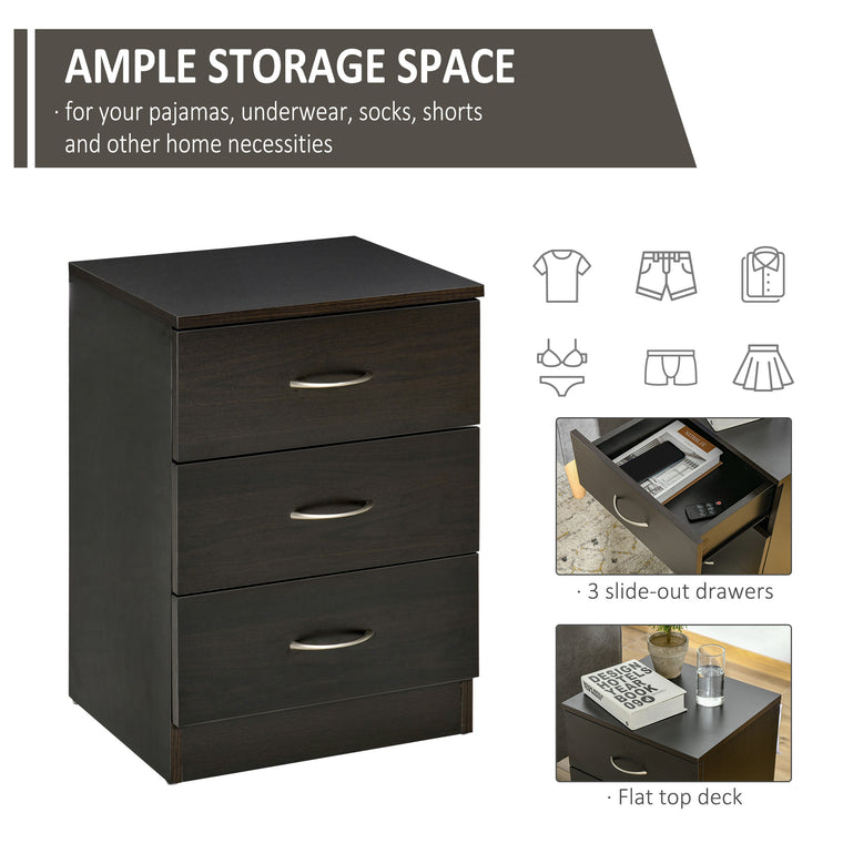 3-Drawer Nightstand with Metal Rail - Dark Brown