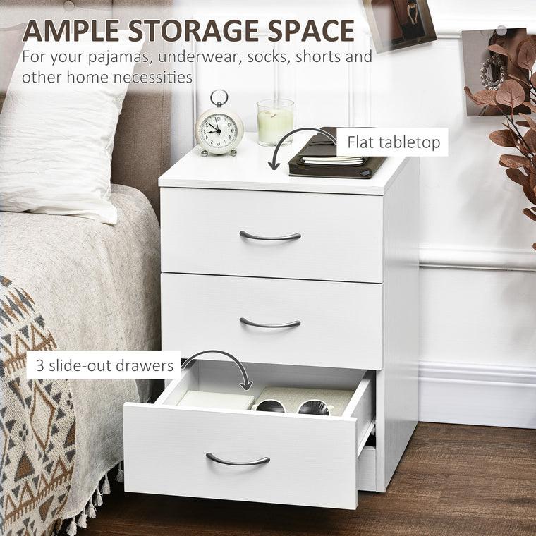 3-Drawer Nightstand Set of 2 - White