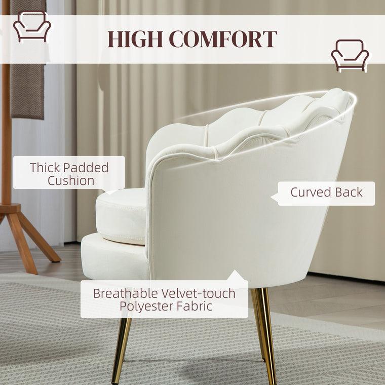 Velvet Club Accent Chair with Gold Legs - Cream White
