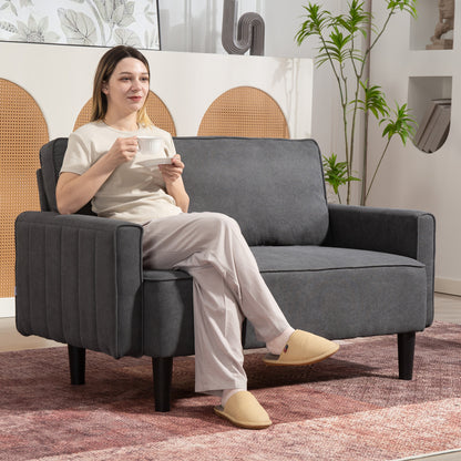 2-Seater Linen Loveseat Sofa - Dark Grey