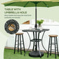 Patio Wicker Dining Table with Umbrella Hole, 34 Inch Outdoor PE Rattan Coffee Table with Plastic Board Under the Woven Table Top for Patio, Garden, Balcony, Mixed Brown