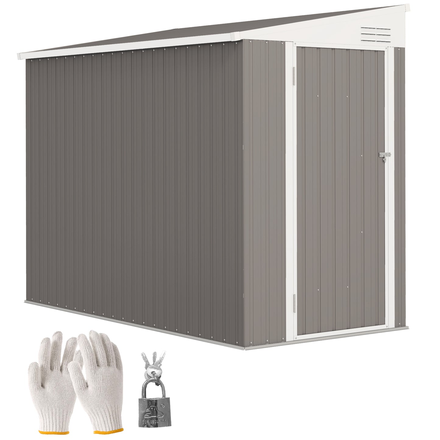 Outdoor Storage Shed Lean to Shed Outdoor Metal Tool Shed with Lockable Door and Air Vents, Dark Grey
