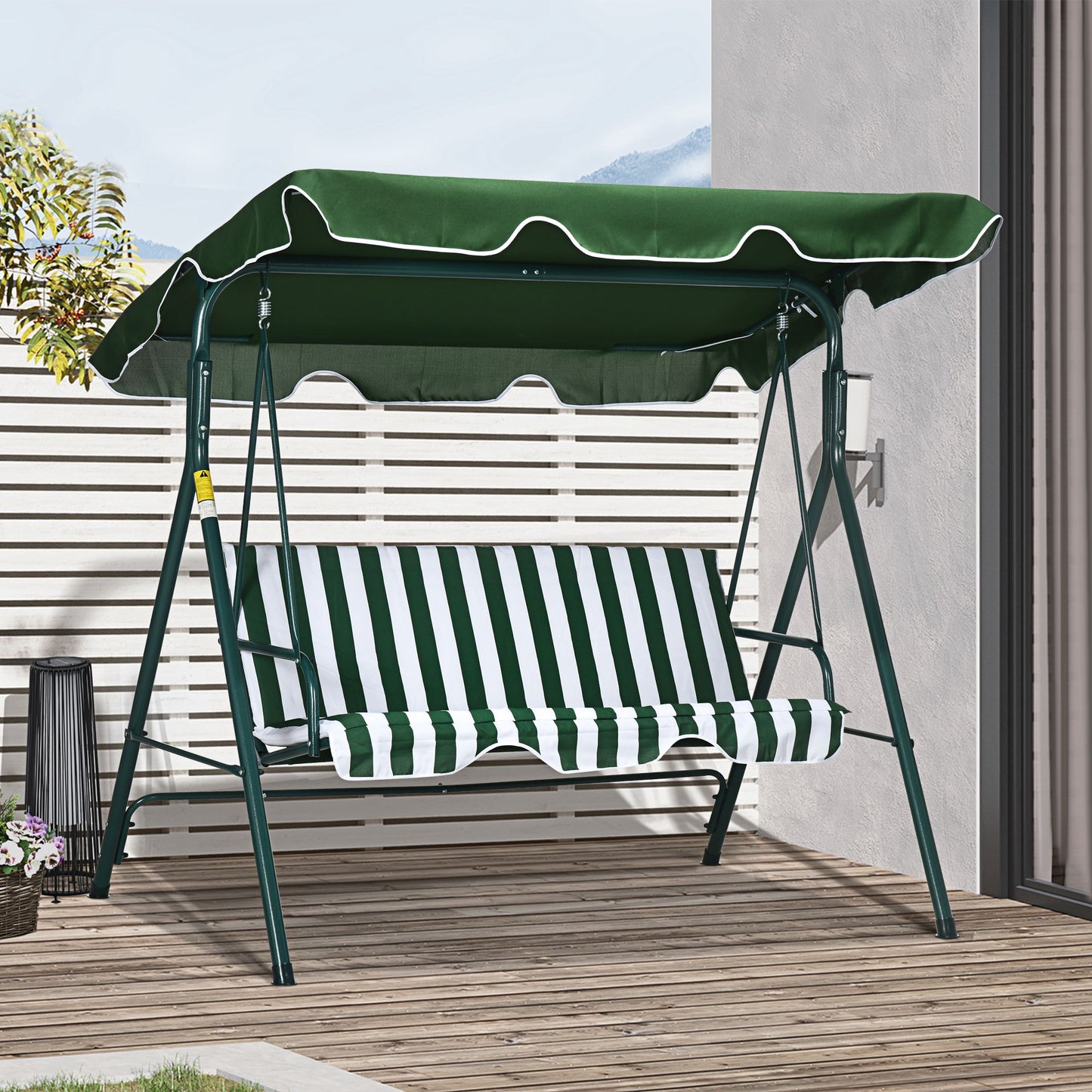 3-Seater Outdoor Porch Swing with Adjustable Canopy, Patio Swing Chair for Garden, Poolside, Backyard, Wine Red